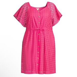 Pretty Pink Plus Size Flutter Sleeve Shirt Dress from Terra & Sky 2x  (20w- 22w)